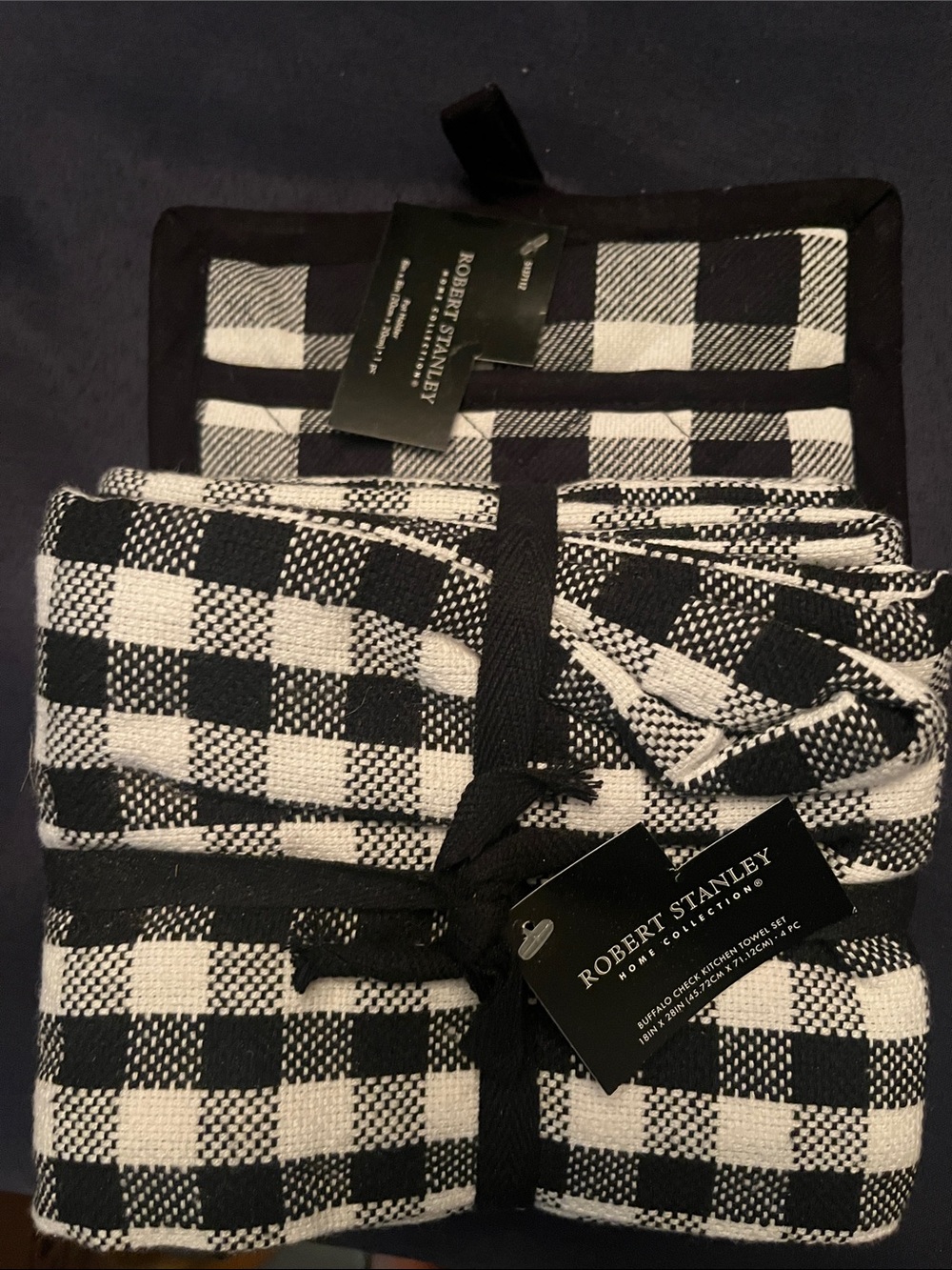 Robert Stanley Black and White Checkered Kitchen Towel Set/4 & hot pad